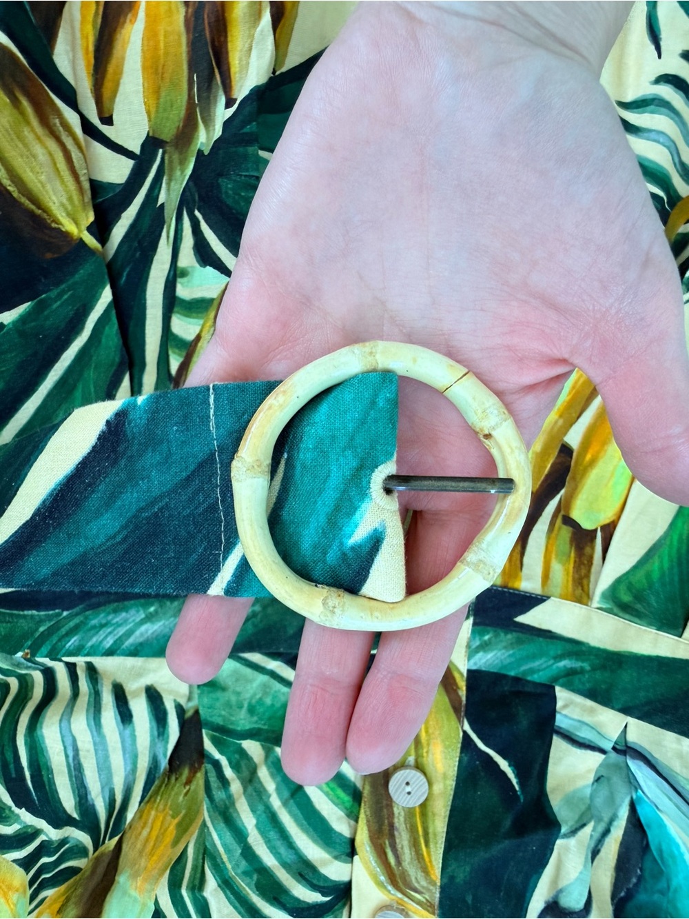NWT FARM Rio Tropical Leaf Print Belted Jumpsuit — Green & Cream - Picture 9 of 16